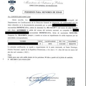 Autorisation de Voyage (Permiso para menores)