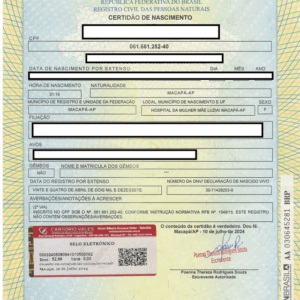 Acte de naissance simple (Brésil)