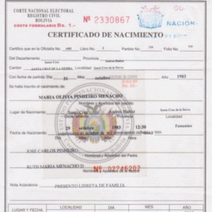 Acte de Naissance (Bolivie)