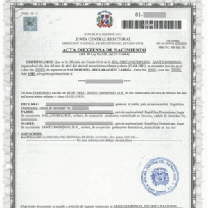Acte de Naissance sans apostille (République dominicaine)