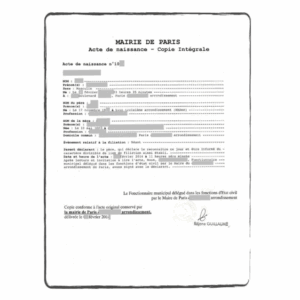 Acte de Naissance français (avec mentions marginales)