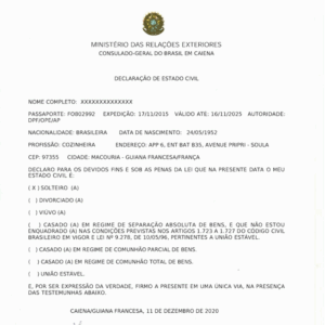 Déclaration d’État Civil (Consulat du Brésil)