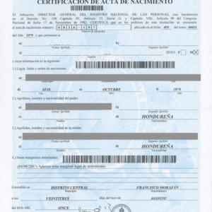 Acte de Naissance (Honduras)