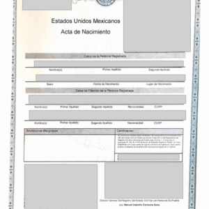 Acte de Naissance Mexicain + Apostille