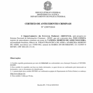 Extrait de Casier Judiciaire (Nada consta)