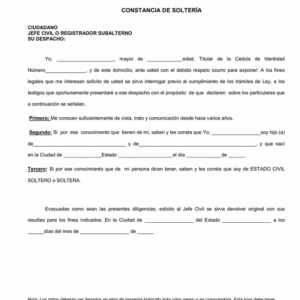 Certificat de Célibat Unique (Venezuela)