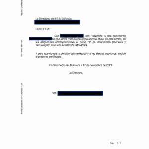 Certificat de scolarité (Espagne)