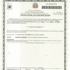 Acte de Décès (République Dominicaine)