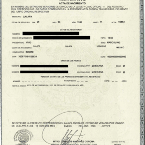 acte de naissance mexicain (avec apostille)